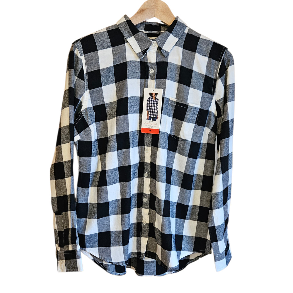 NEW! Weatherproof Vintage Women’s Flannel Shirt Plaid Stretch Black White Medium
